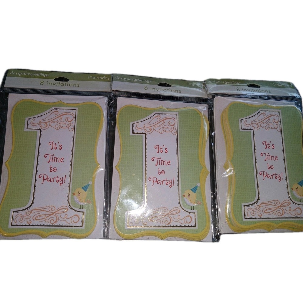 3 pks Designer Greetings 1st Birthday‎ Party Cards 24 cards Invitations